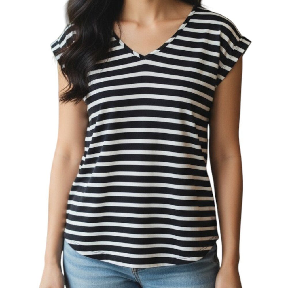 EXPRESS Black and White Striped Lightweight Cap Sleeve Top Women's Size XS